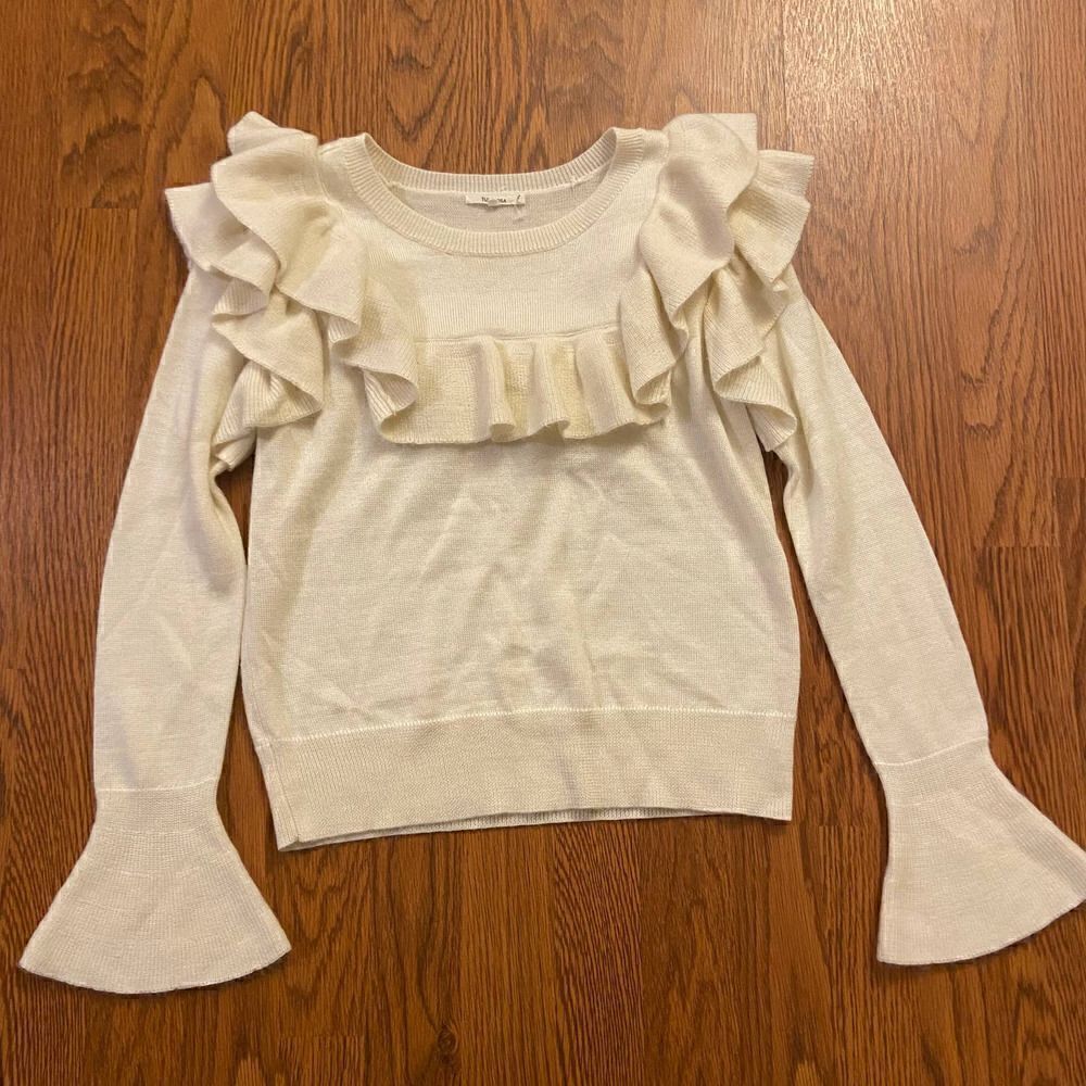 Revolve Tularosa Quinn Ruffle Sweater in Cream Wool Blend Small